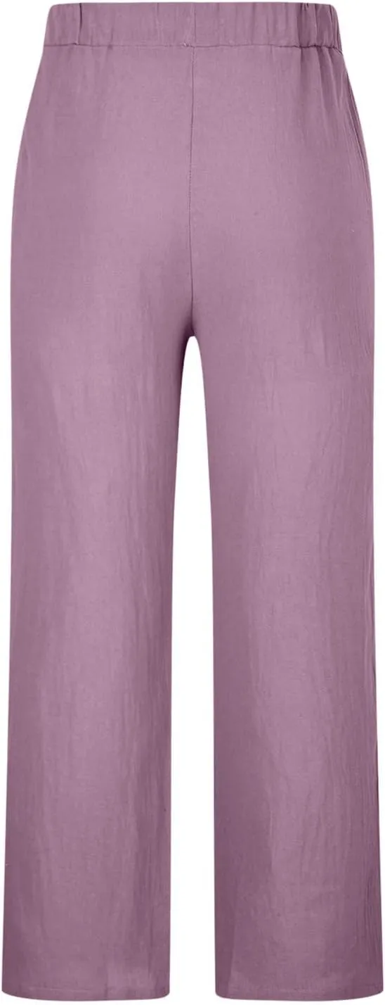 Cotton Linen Pants for Men Drawstring Wide Leg Trousers Elastic Waist Summer Lightweight Lounge Pants Trendy Pants