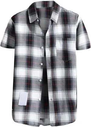 CRNTCEM Men's Regular-Fit Short-Sleeve Plaid Shirt Button Up Check Printed Casual Shirts Lightweight Buffalo Gingham Shirt