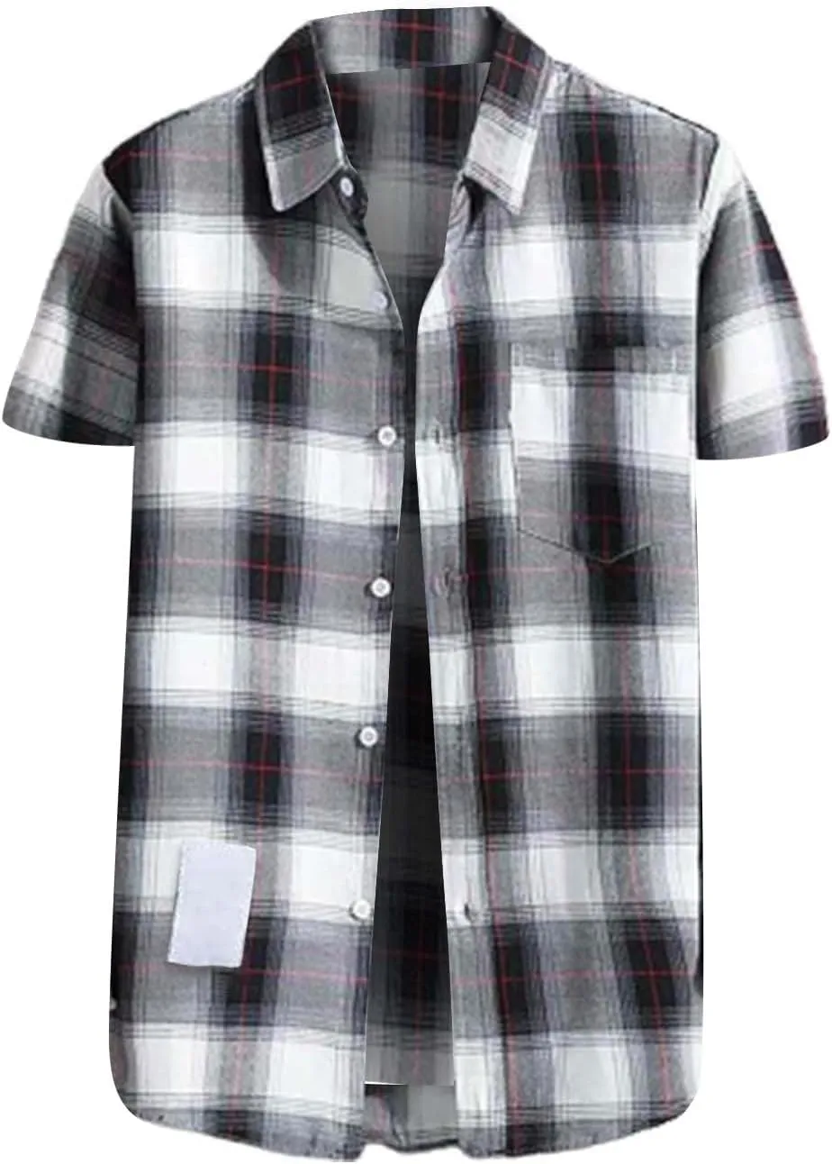 CRNTCEM Men's Regular-Fit Short-Sleeve Plaid Shirt Button Up Check Printed Casual Shirts Lightweight Buffalo Gingham Shirt