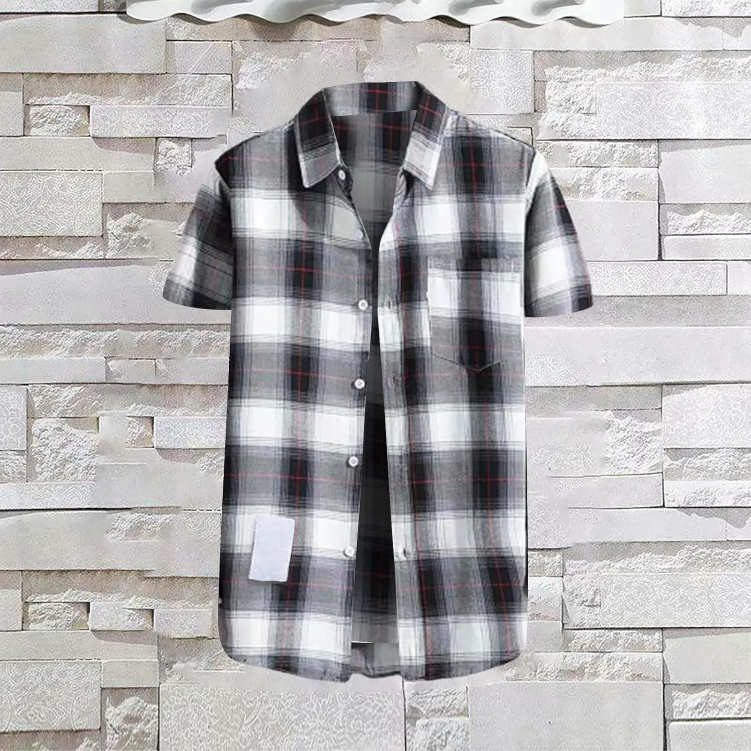 CRNTCEM Men's Regular-Fit Short-Sleeve Plaid Shirt Button Up Check Printed Casual Shirts Lightweight Buffalo Gingham Shirt