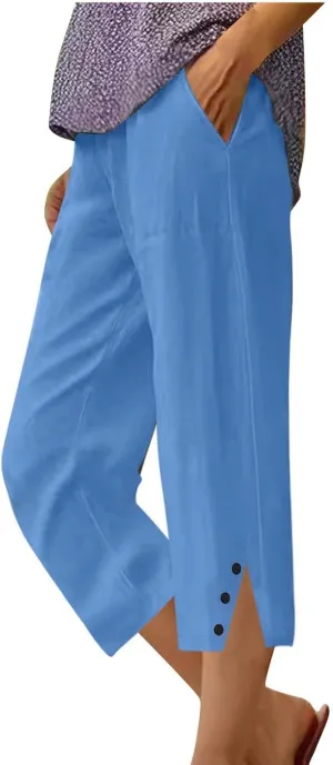 Cropped Linen Pants Women High Waisted Straight Leg Capri Summer Lounge Pants for Women Loose Fit Solid Cropped Pants