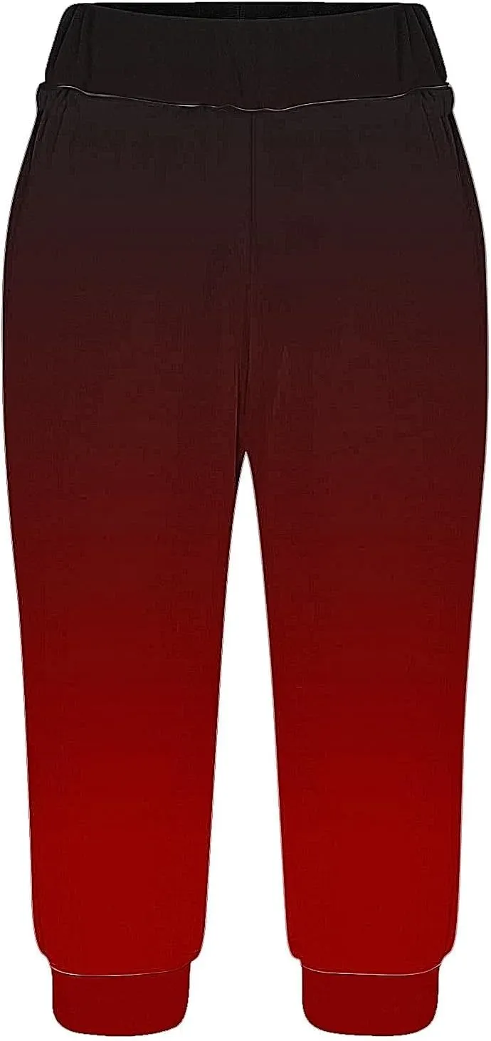 Cropped Trousers Women Gradient Color Capri Pants Ladies 3/4 Trouser Joggers Elasticated Waist Sweatpants
