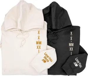 Custom Embroidered Roman Numeral Hoodies, Matching Hoodies For Couples, Couples Hoodies, Custom Hoodies For Couples, Hoodies For Boyfriend, Matching Couples Hoodies With Initial Heart Quote