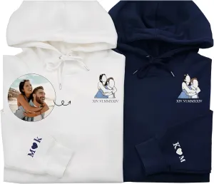 Custom Embroidered Roman Numeral Hoodies,Matching Hoodies For Couples,Custom Pet Face Hoodies Design Your Own