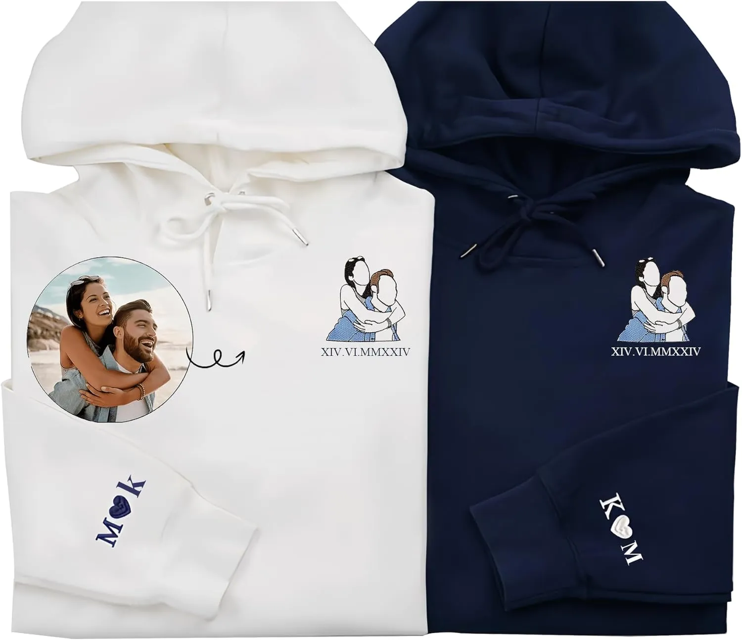 Custom Embroidered Roman Numeral Hoodies,Matching Hoodies For Couples,Custom Pet Face Hoodies Design Your Own