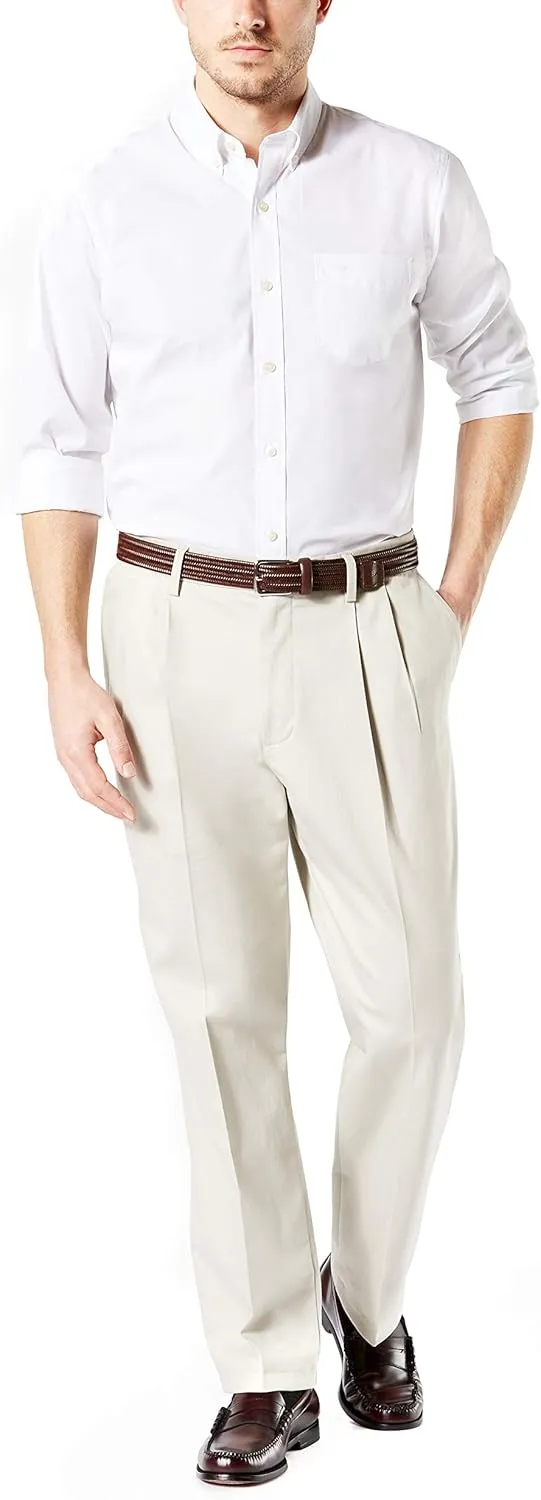 Dockers Men's Classic Fit Signature Lux Cotton Pleated Stretch Pants (Regular and Big & Tall)