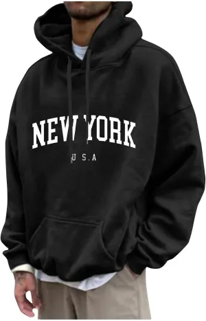 DuDubaby Mens Hoodies Print Fashion Loose Unisex Oversized Lightweight Long-Sleeved Fall Hoodies With Designs