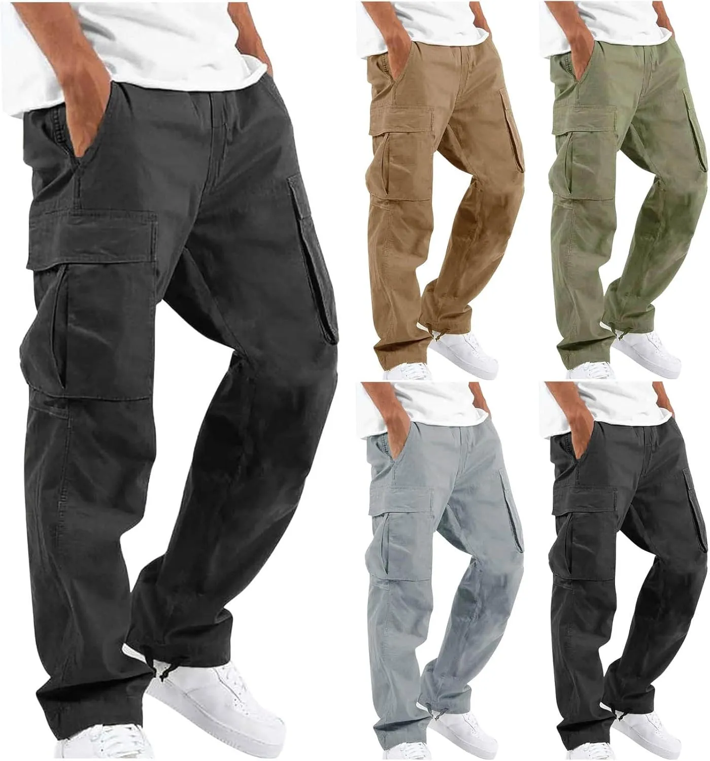 evzosrz Mens Casual Cargo Pants Lightweight Outdoor Drawstring Jogger Sweatpants Gym Hiking Running Trousers with Pockets