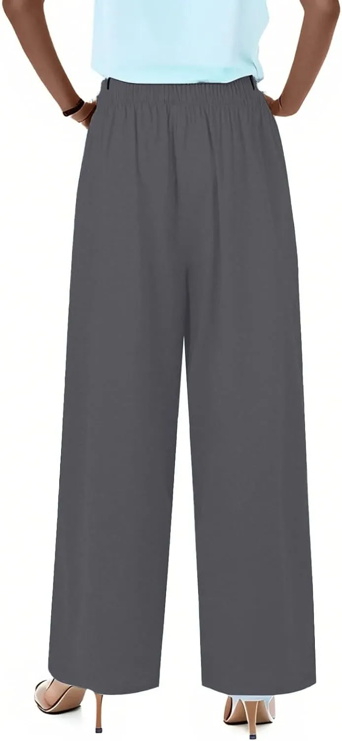 fanmpghleoo Wide Leg Linen Pants for Women Drawstring High Waisted Linen Palazzo Pants Flowy Comfy Lounge Pant with Pockets