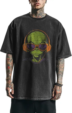 Fashion Cotton Mens Vintage T Shirts Crew Neck Drop Shoulder Oversized T Shirt Washed Printed Graphic Tee