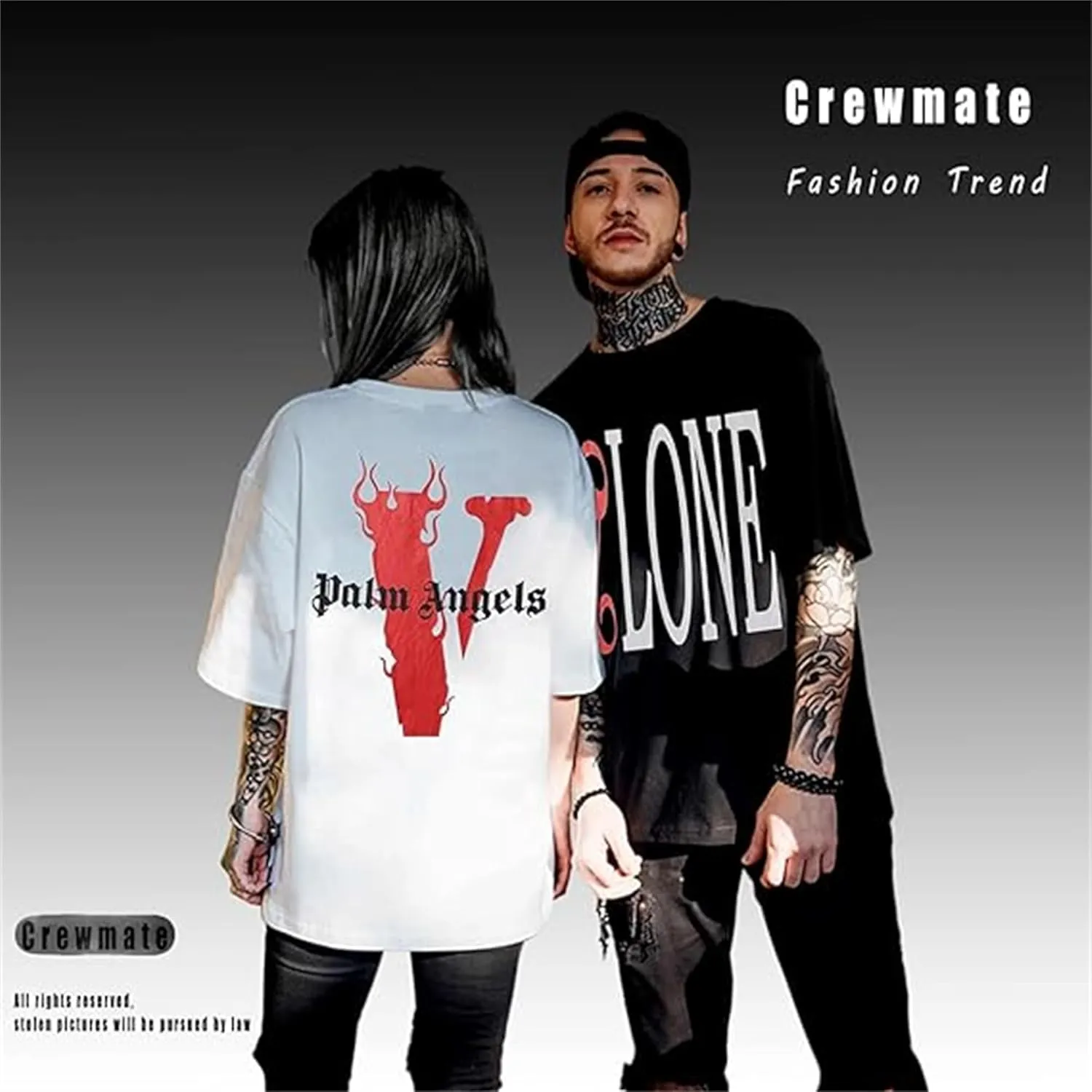 Fashion Men's Short Sleeved T-Shirt V Letter Printed Tops Casual Couple T-Shirt Hip Hop Short Sleeved Tops