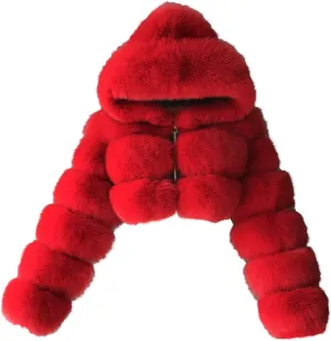 Faux Fur Coats for Women Winter Zip Up Cropped Faux Fur Jackets Ladies Sexy Fluffy Warm Fuzzy Teddy Jacket