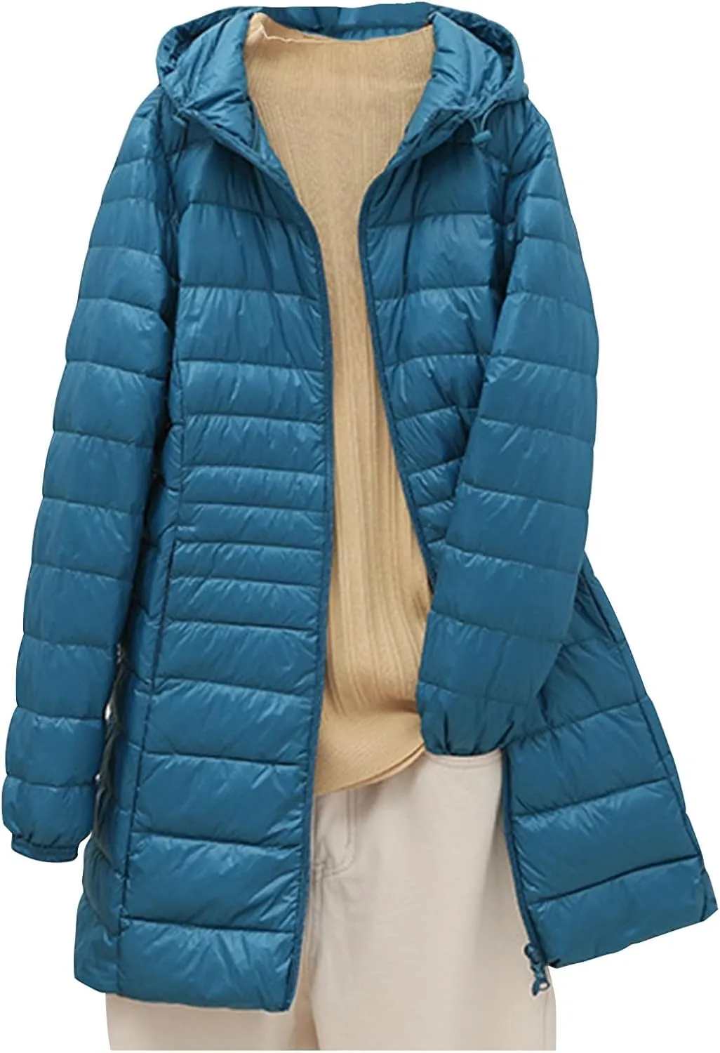 Firzero Puffer Jacket Womens Plus Size Long Down Jacket Winter Lightweight Hooded Slim Jackets Female Portable Outwear