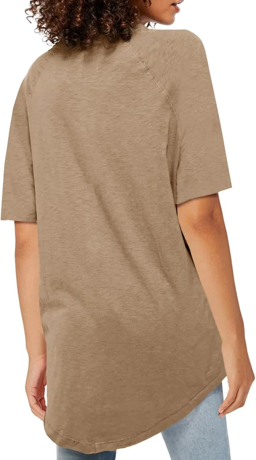 Fisoew Womens Oversized T Shirts Short Sleeve Tunic Tops Crew Neck T-Shirts Summer Casual Loose Fit Basic Tee