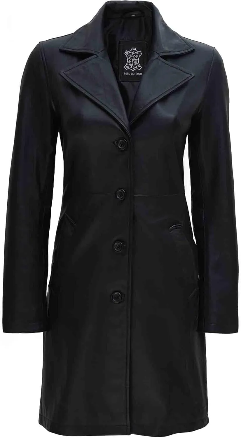 fjackets Lambskin Leather 3/4 Coat - A Fusion of Timeless Style & Modern Sophistication for Women