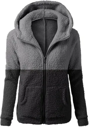 Fleece Jackets Women Fall Winter Coat Soft Fuzzy Jacket Zip Up Hoodie Plus Size Warm Thermal Outerwear with Pokcets