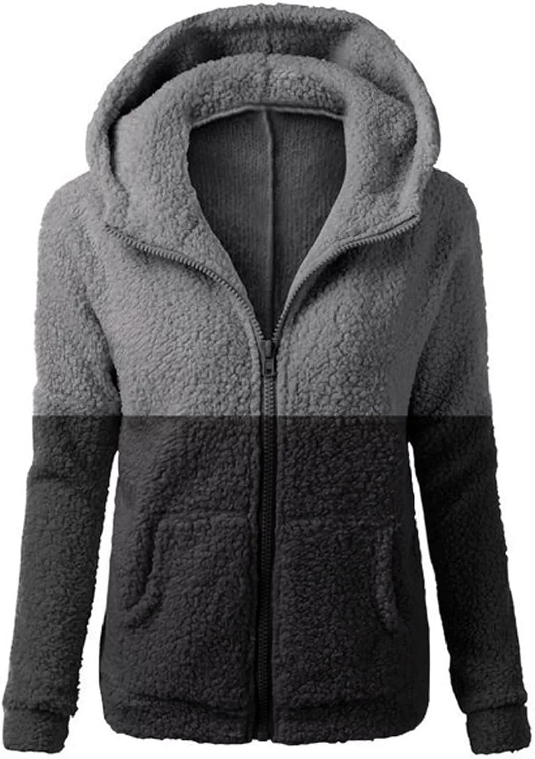 Fleece Jackets Women Fall Winter Coat Soft Fuzzy Jacket Zip Up Hoodie Plus Size Warm Thermal Outerwear with Pokcets