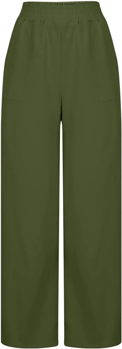 Flowy Pants for Women Flowy Beach Pants Linen Palazzo Pants Summer Elastic Pants Workout Soft Pants Long Trousers