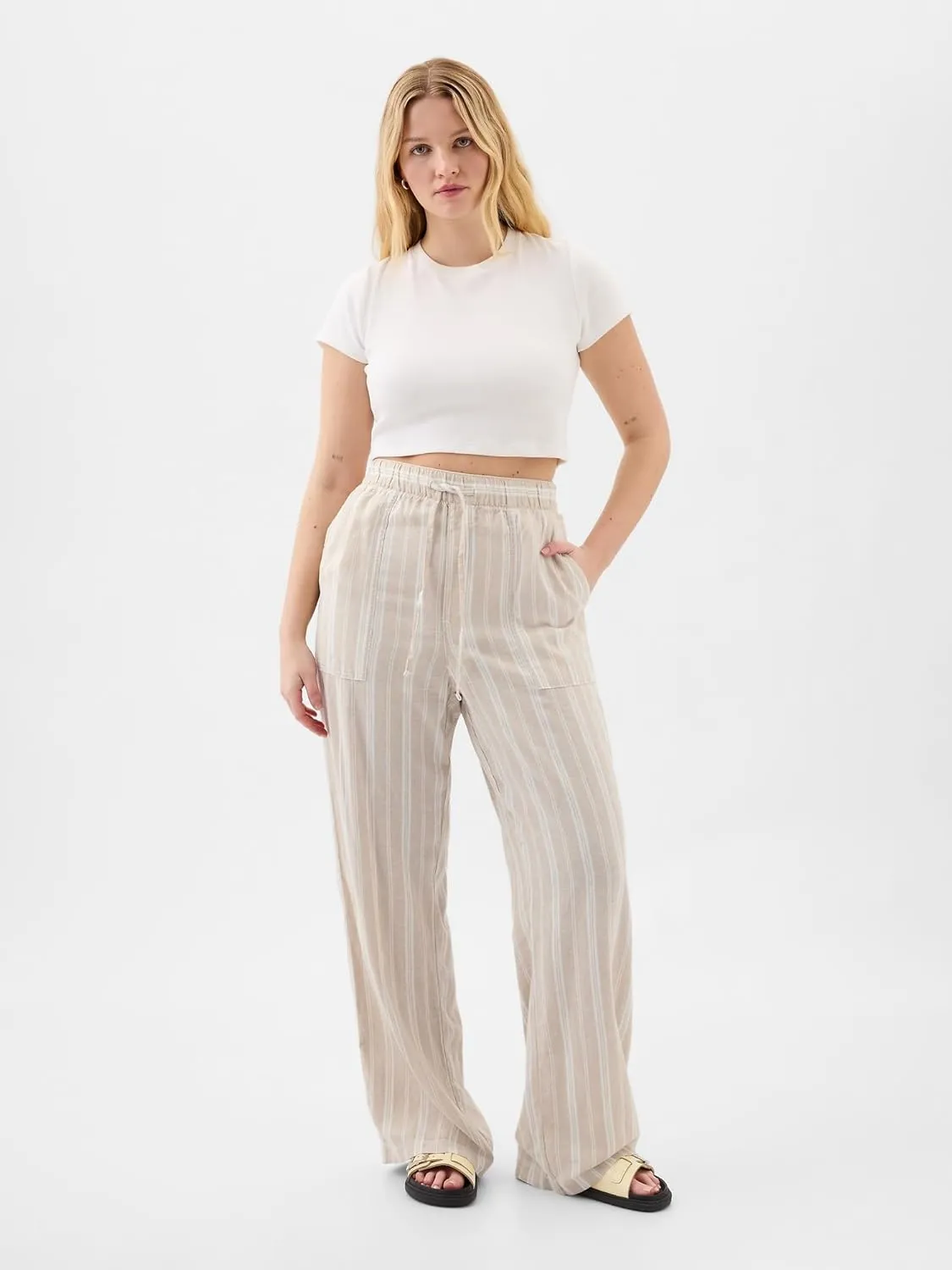 GAP Women's Wide Leg Linen Pull on Pant