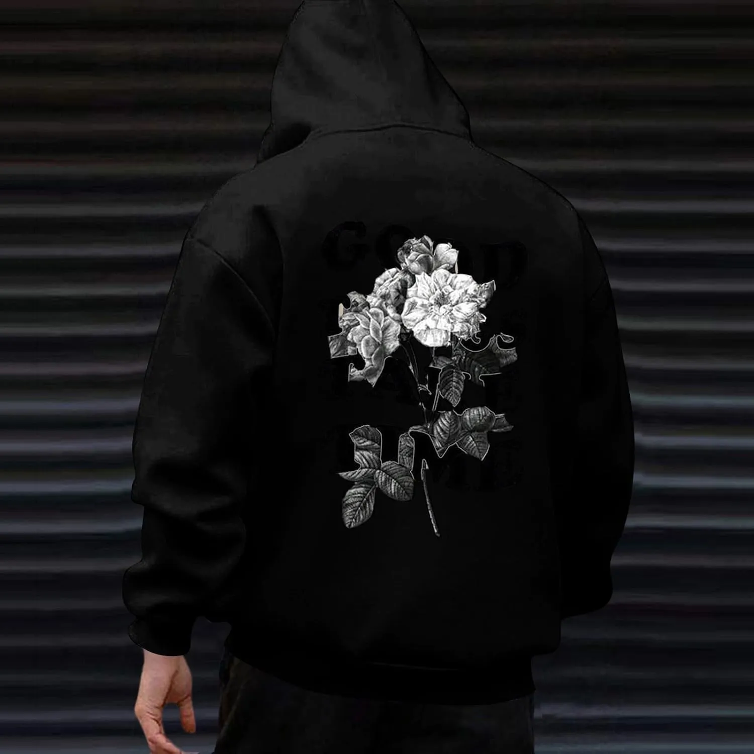 GOFULY Mens Sweatshirts Fall Good Things Take Time Letter Print Hoodies Design Long Sleeve Hoodies Pullover Lightweight