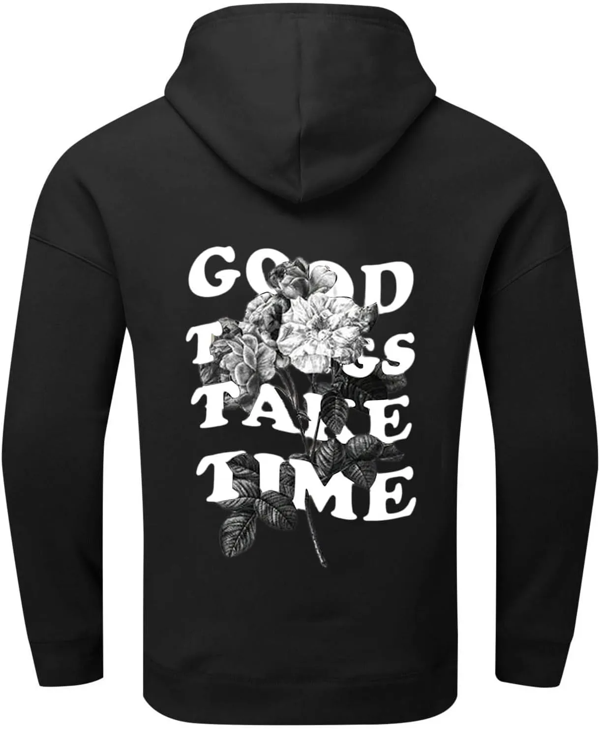 GOFULY Mens Sweatshirts Fall Good Things Take Time Letter Print Hoodies Design Long Sleeve Hoodies Pullover Lightweight