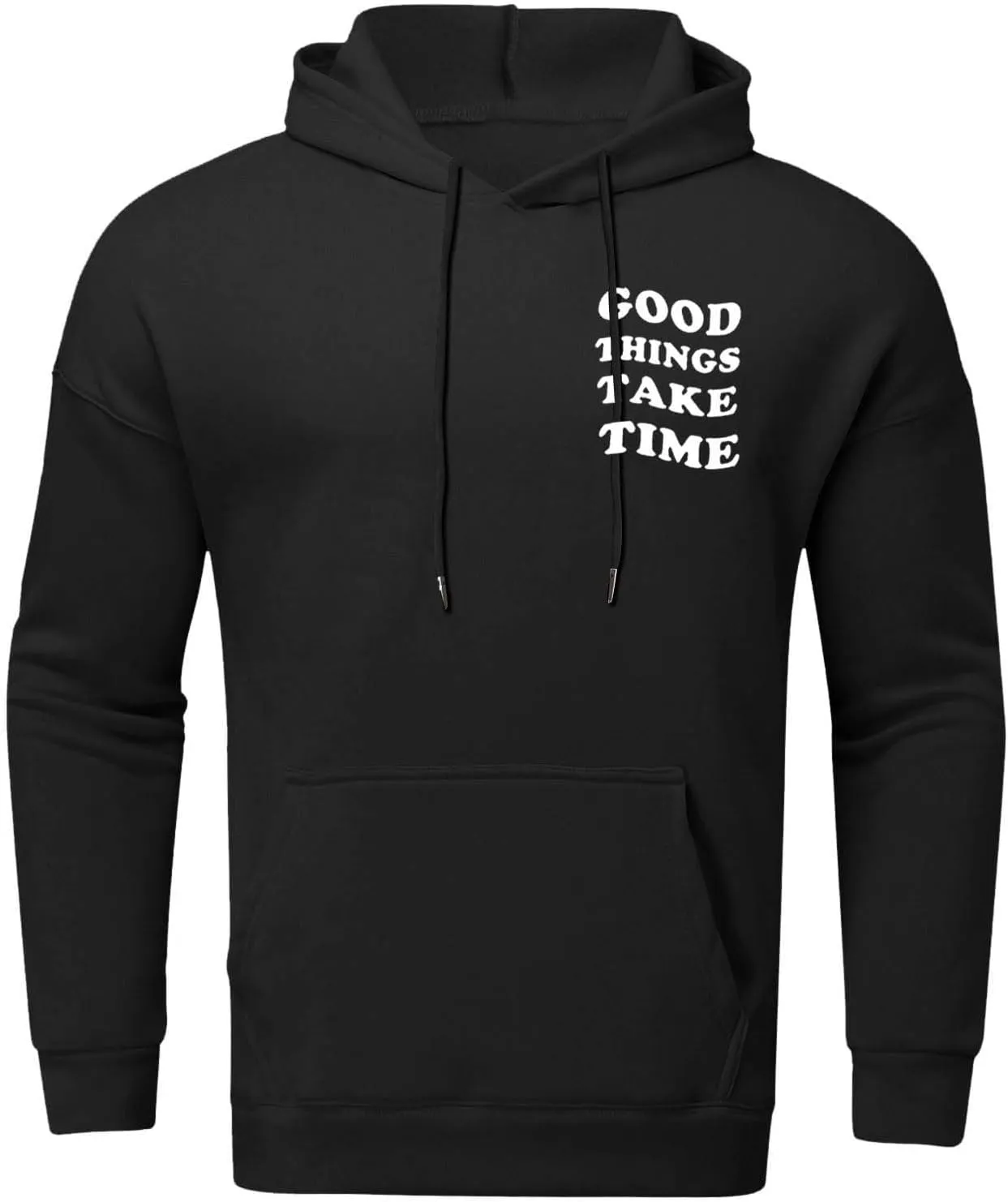 GOFULY Mens Sweatshirts Fall Good Things Take Time Letter Print Hoodies Design Long Sleeve Hoodies Pullover Lightweight