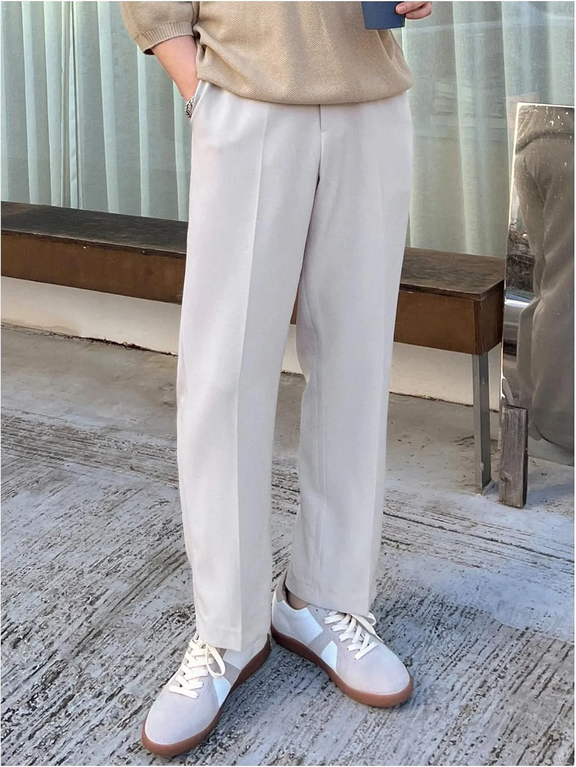 GORGLITTER Men's Dress Pants Straight Leg Pleated Office Slacks Business Casual Pants