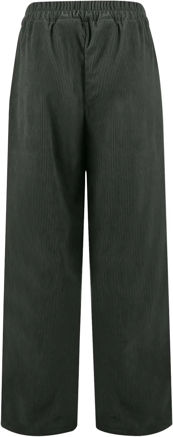 Gumipy Corduroy Pants Women Casual Comfy Wide Leg Pants Elastic High Waisted Trousers Pants Fall Lounge Pants with Pockets