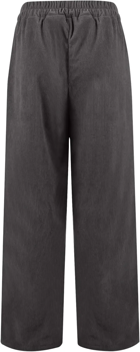 Gumipy Corduroy Pants Women Casual Comfy Wide Leg Pants Elastic High Waisted Trousers Pants Fall Lounge Pants with Pockets