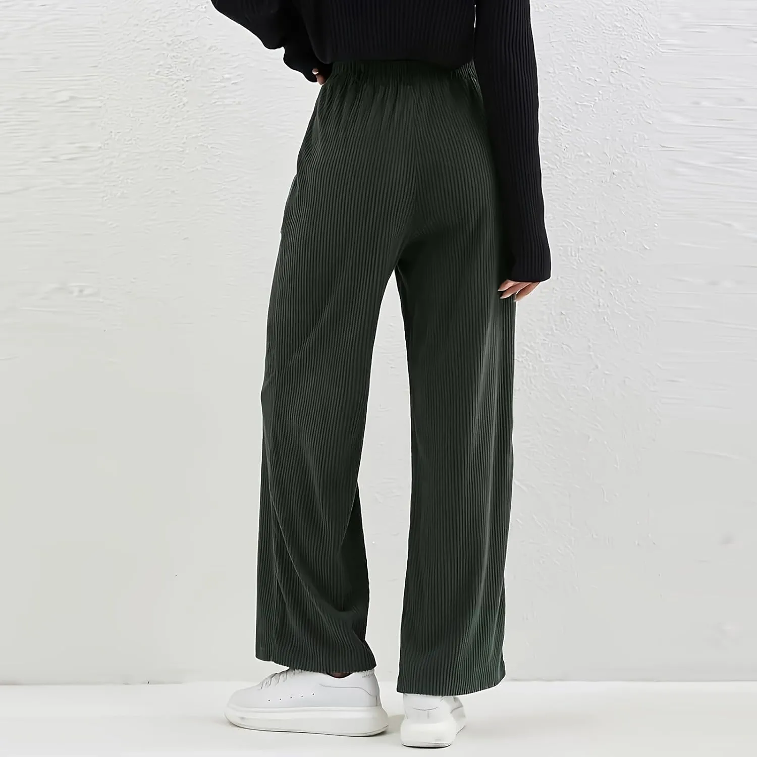 Gumipy Corduroy Pants Women Casual Comfy Wide Leg Pants Elastic High Waisted Trousers Pants Fall Lounge Pants with Pockets