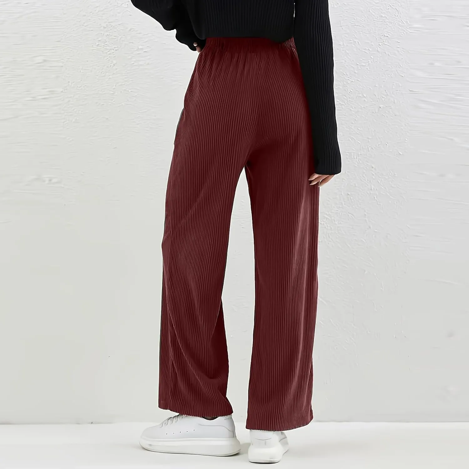 Gumipy Corduroy Pants Women Casual Comfy Wide Leg Pants Elastic High Waisted Trousers Pants Fall Lounge Pants with Pockets