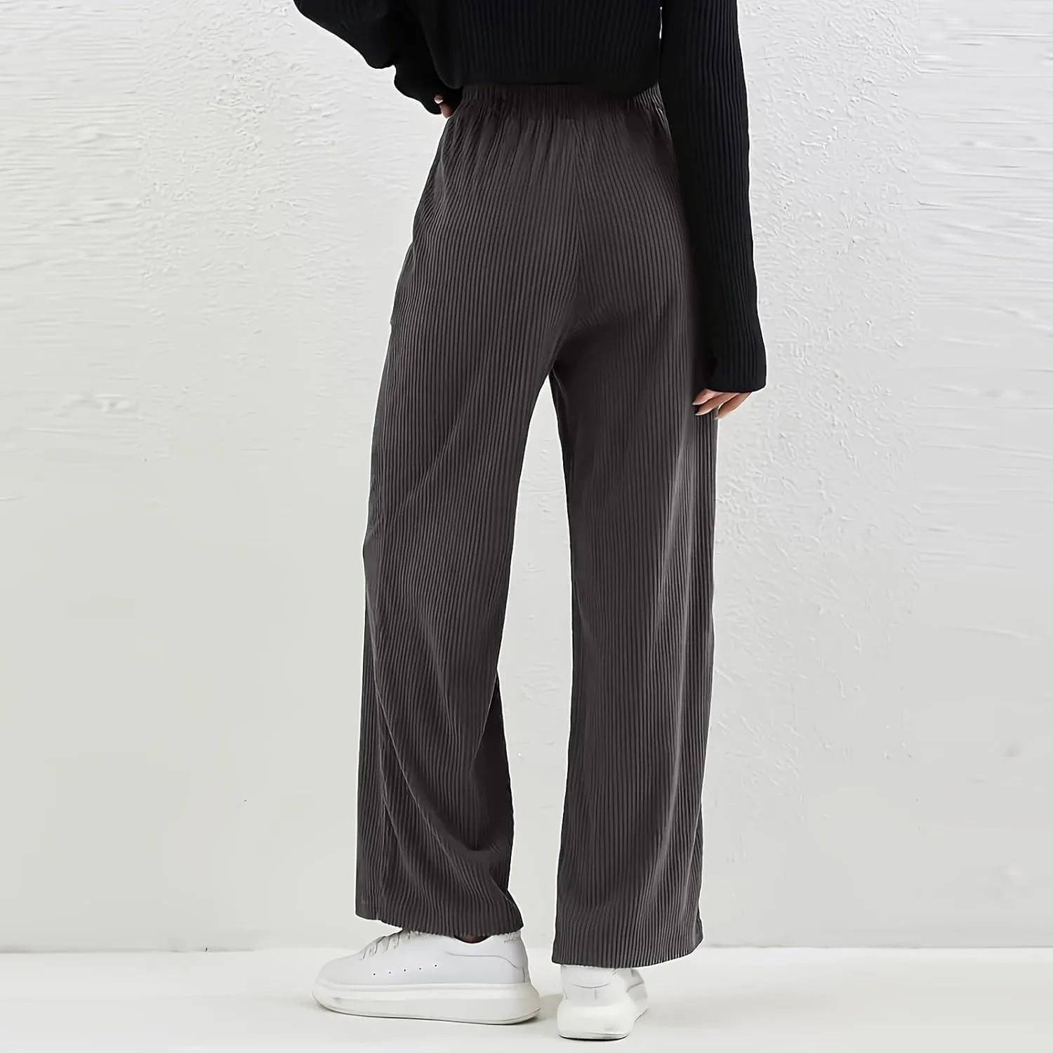 Gumipy Corduroy Pants Women Casual Comfy Wide Leg Pants Elastic High Waisted Trousers Pants Fall Lounge Pants with Pockets