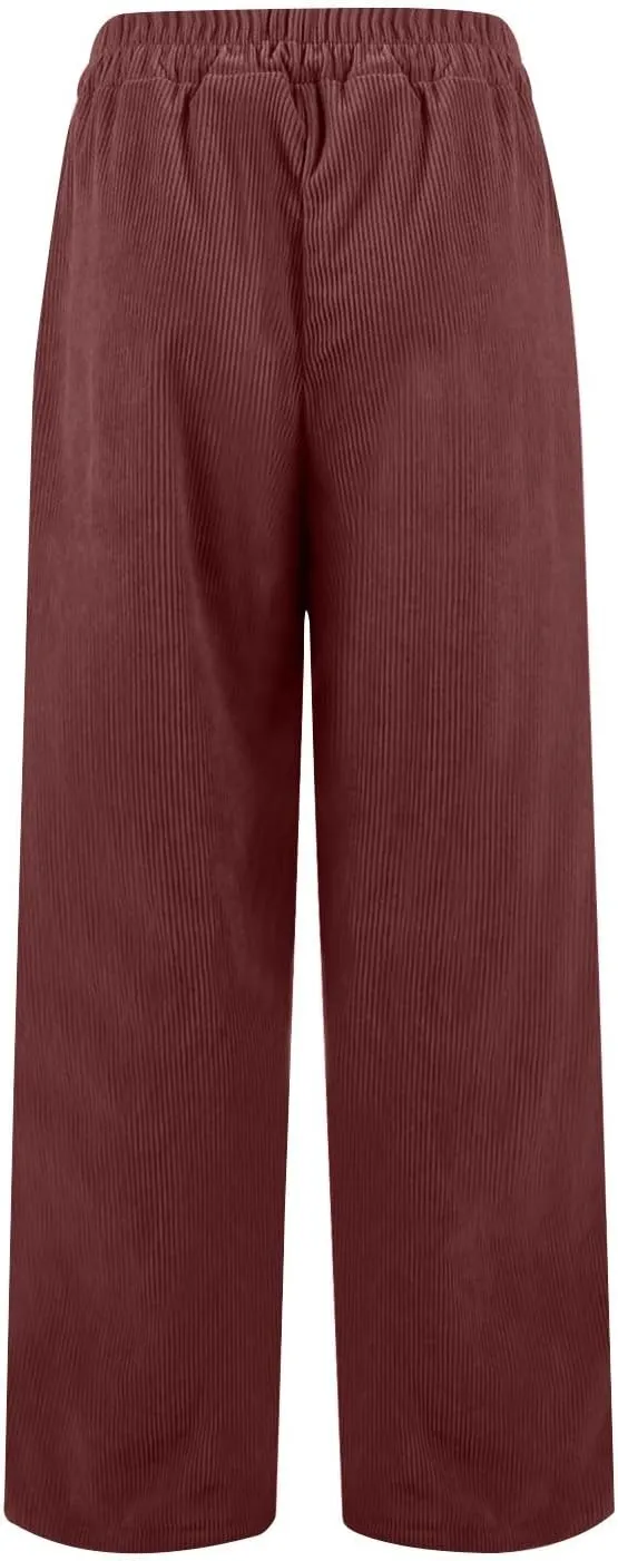 Gumipy Corduroy Pants Women Casual Comfy Wide Leg Pants Elastic High Waisted Trousers Pants Fall Lounge Pants with Pockets