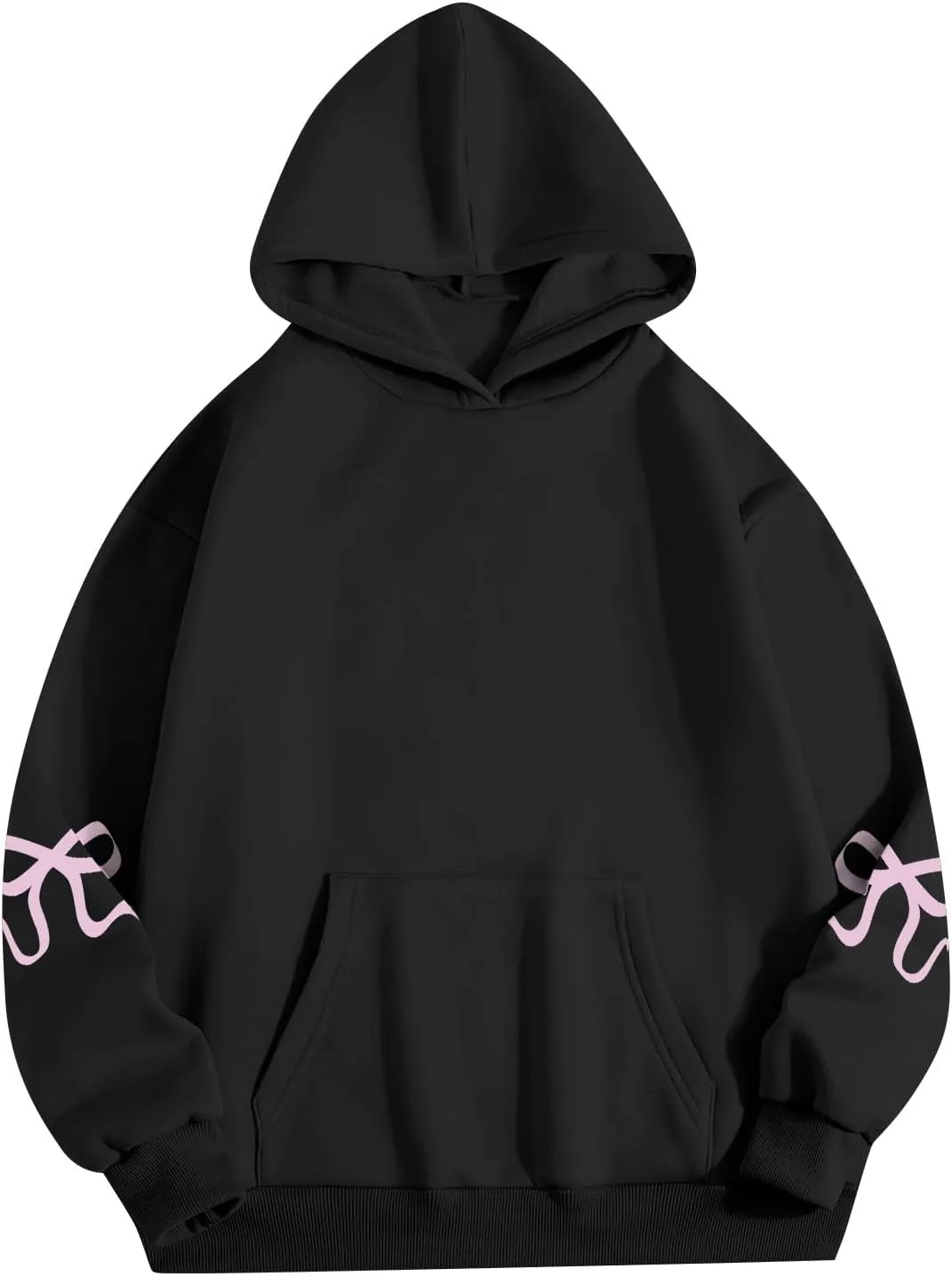 Gumipy Women Bow Print Hoodies Fun Graphic Fleece Oversized Hoodies Sweatshirt Trendy Long Sleeve Spring Hoodies Pullover