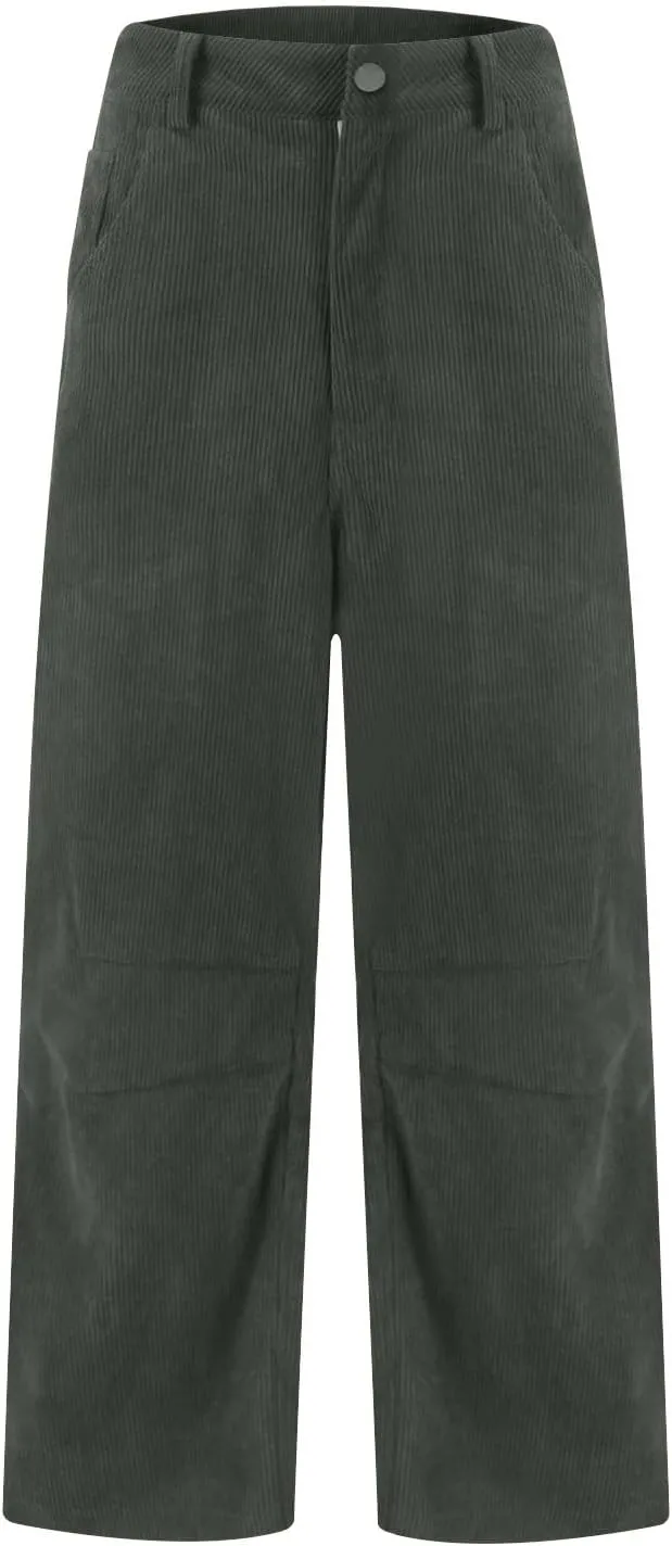Gumipy Womens Corduroy Pants Casual Elastic Mid Rise Barrel Pants Baggy Wide Leg Pants Trendy Cropped Pants with Pockets