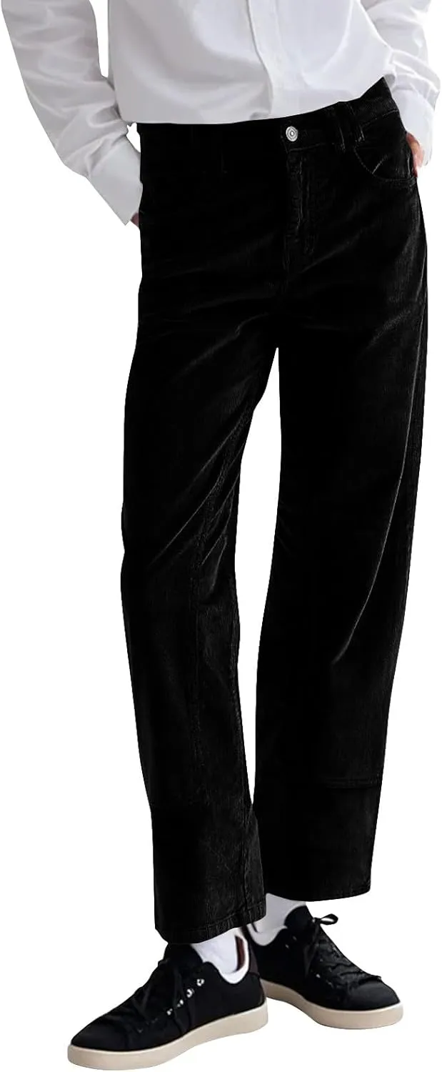 Gumipy Womens Corduroy Pants Trendy Casual Trousers Pants Loose Comfy Mid Rise Straight Leg Pants Lounge Pants with Pockets