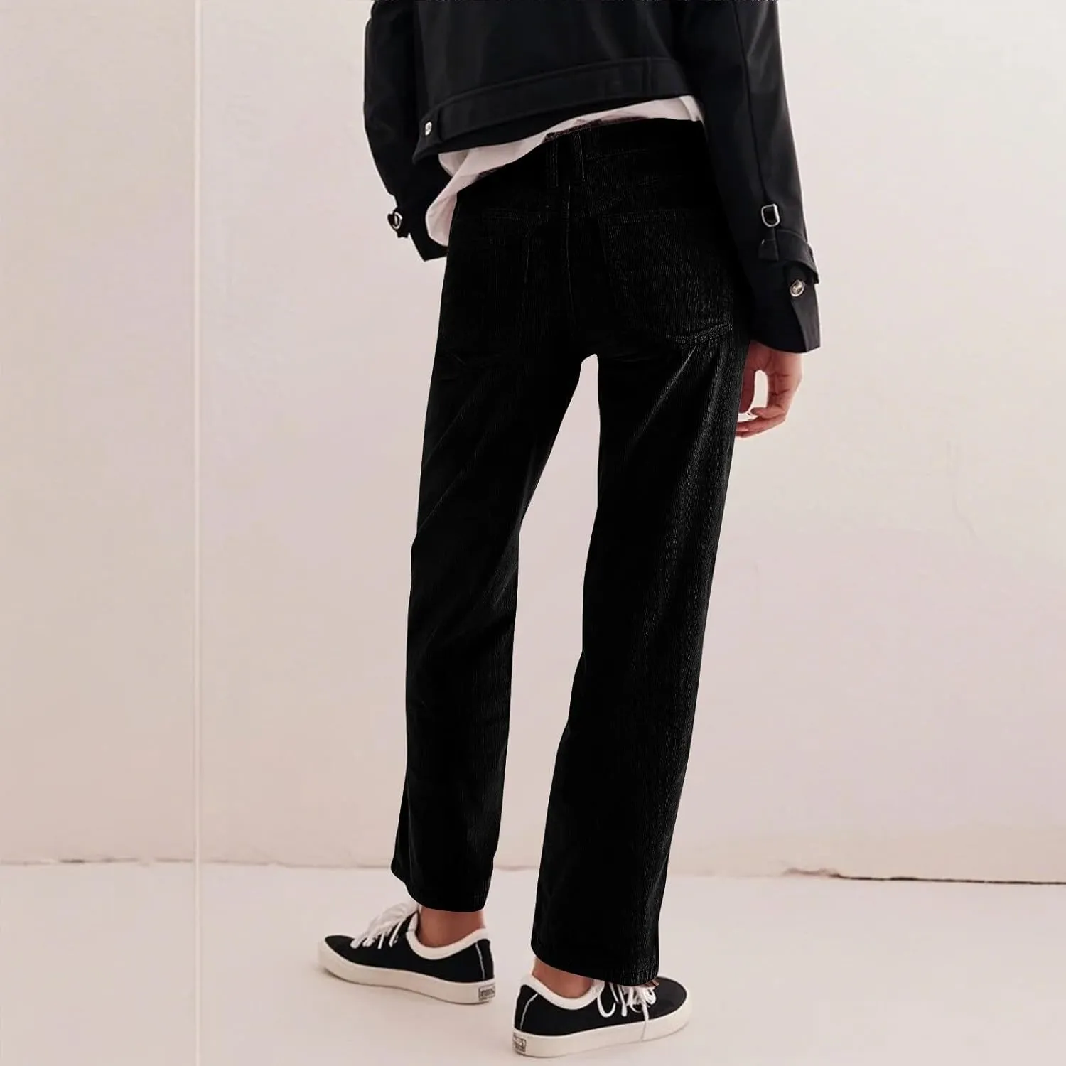 Gumipy Womens Corduroy Pants Trendy Casual Trousers Pants Loose Comfy Mid Rise Straight Leg Pants Lounge Pants with Pockets