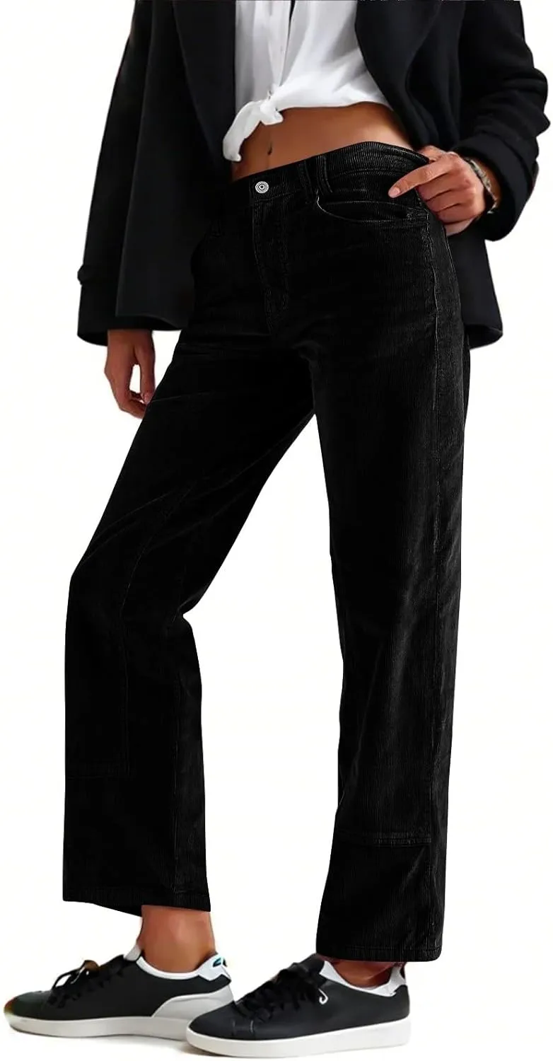 Gumipy Womens Corduroy Pants Trendy Casual Trousers Pants Loose Comfy Mid Rise Straight Leg Pants Lounge Pants with Pockets