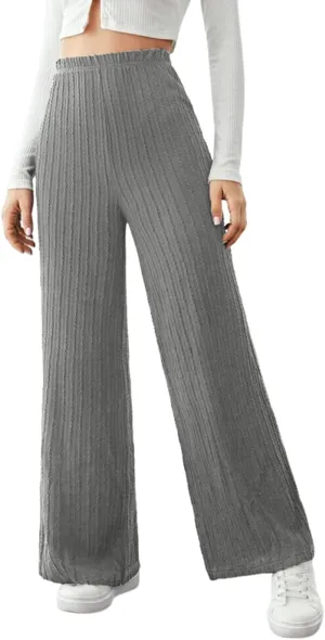 Gumipy Womens Ribbed Knit Wide Leg Pants Elastic Waist Lounge Pants Loose Fit Comfy Palazzo Pants Trendy Trouser Yoga Pants