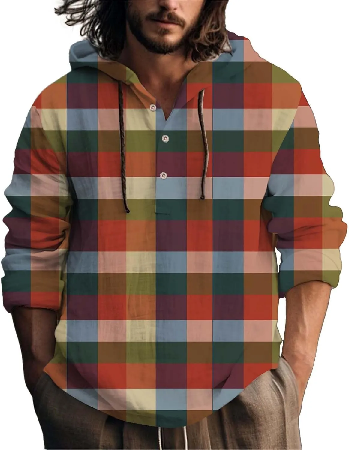 Hoodie for Men Drawstring Casual Beach Shirt Men's Casual Fashion Hooded Spring and Long Sleeve Hippie Men's