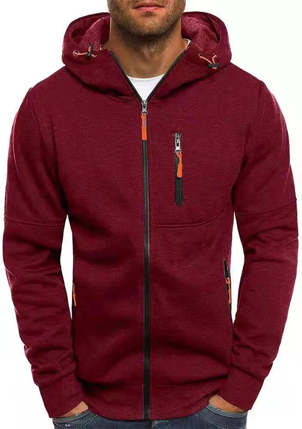 Hoodies for Men Full Zip Lightweight Sweatshirt Winter Fashion Hooded Casual Sports Tops with Pockets