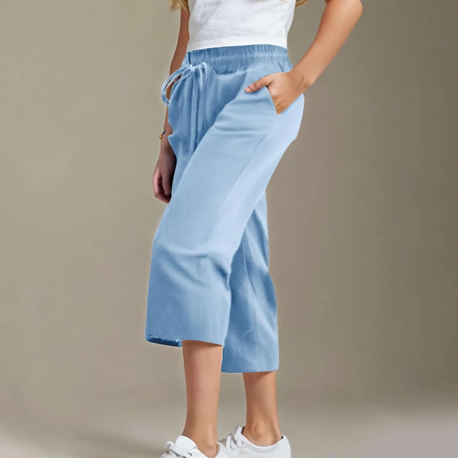 Kids Girl Boy Pants Shorts for Kid Linen Loose Fit High Cut Flare Wide Leg Summer Fall Pants 2025