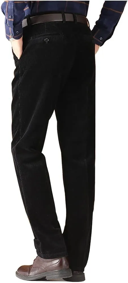 Kinghua Men's Pleated Front Corduroy Pants Casual Relaxed Fit Straight Leg Corduroy Pant