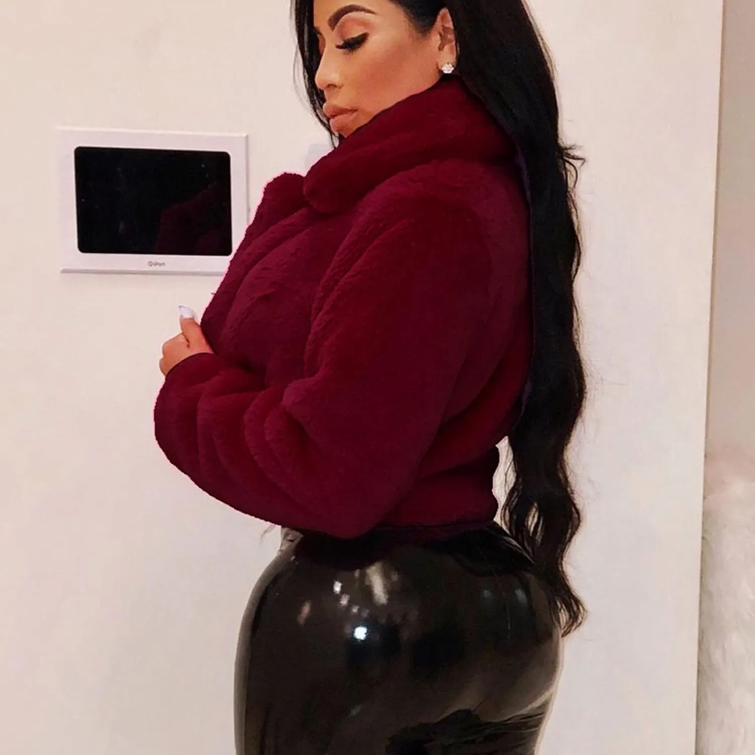 LCMTWX Fleece Cropped Jacket Faux Fur Winter Solid Turn Down Collar Coat Jacket Outerwear Warm Outerwear Fall Winter Fur