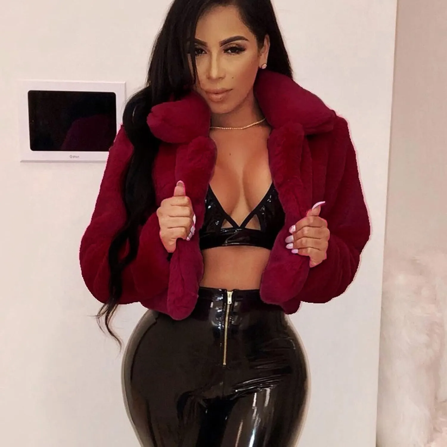 LCMTWX Fleece Cropped Jacket Faux Fur Winter Solid Turn Down Collar Coat Jacket Outerwear Warm Outerwear Fall Winter Fur