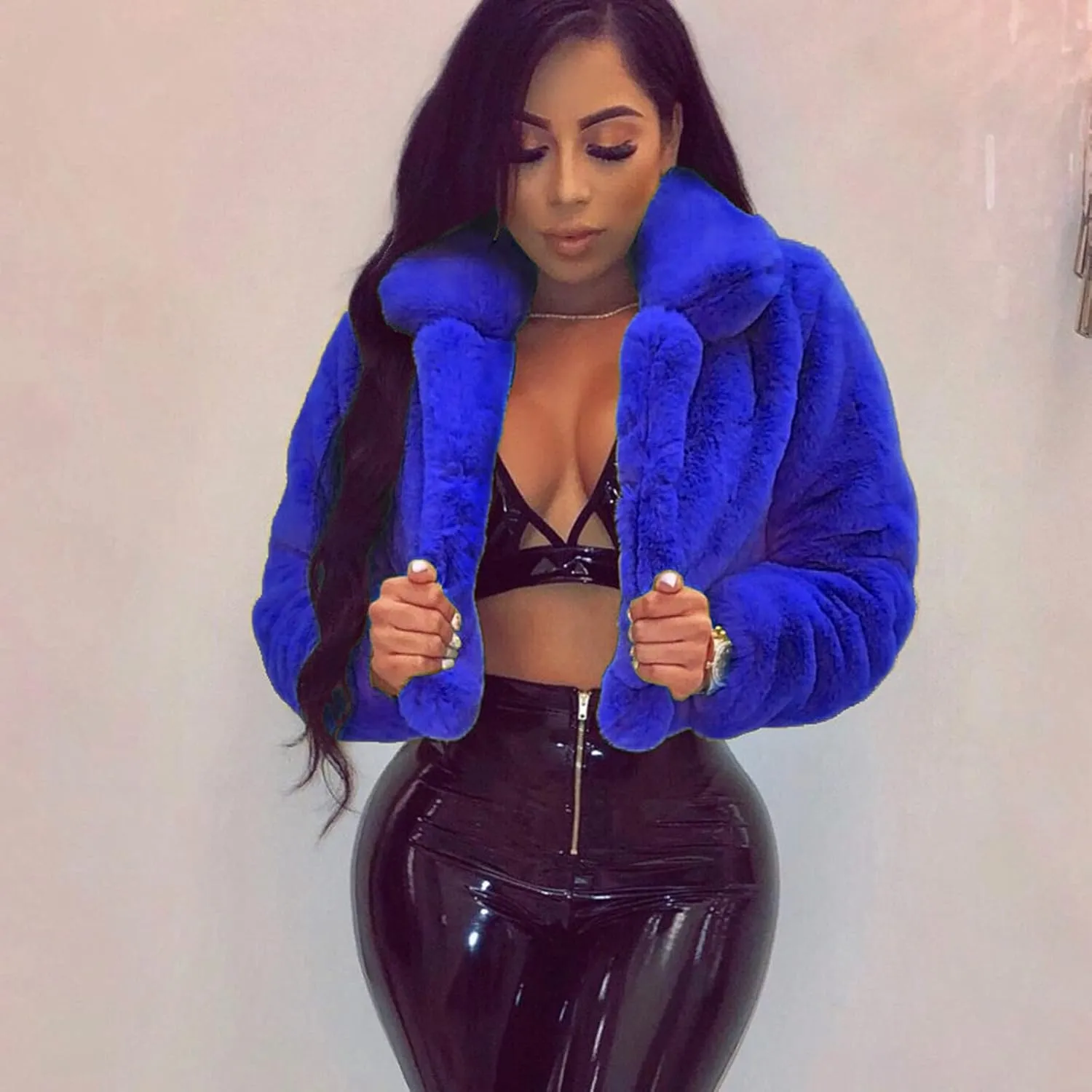 LCMTWX Fleece Cropped Jacket Faux Fur Winter Solid Turn Down Collar Coat Jacket Outerwear Warm Outerwear Fall Winter Fur