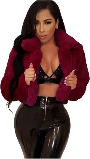 LCMTWX Fleece Cropped Jacket Faux Fur Winter Solid Turn Down Collar Coat Jacket Outerwear Warm Outerwear Fall Winter Fur