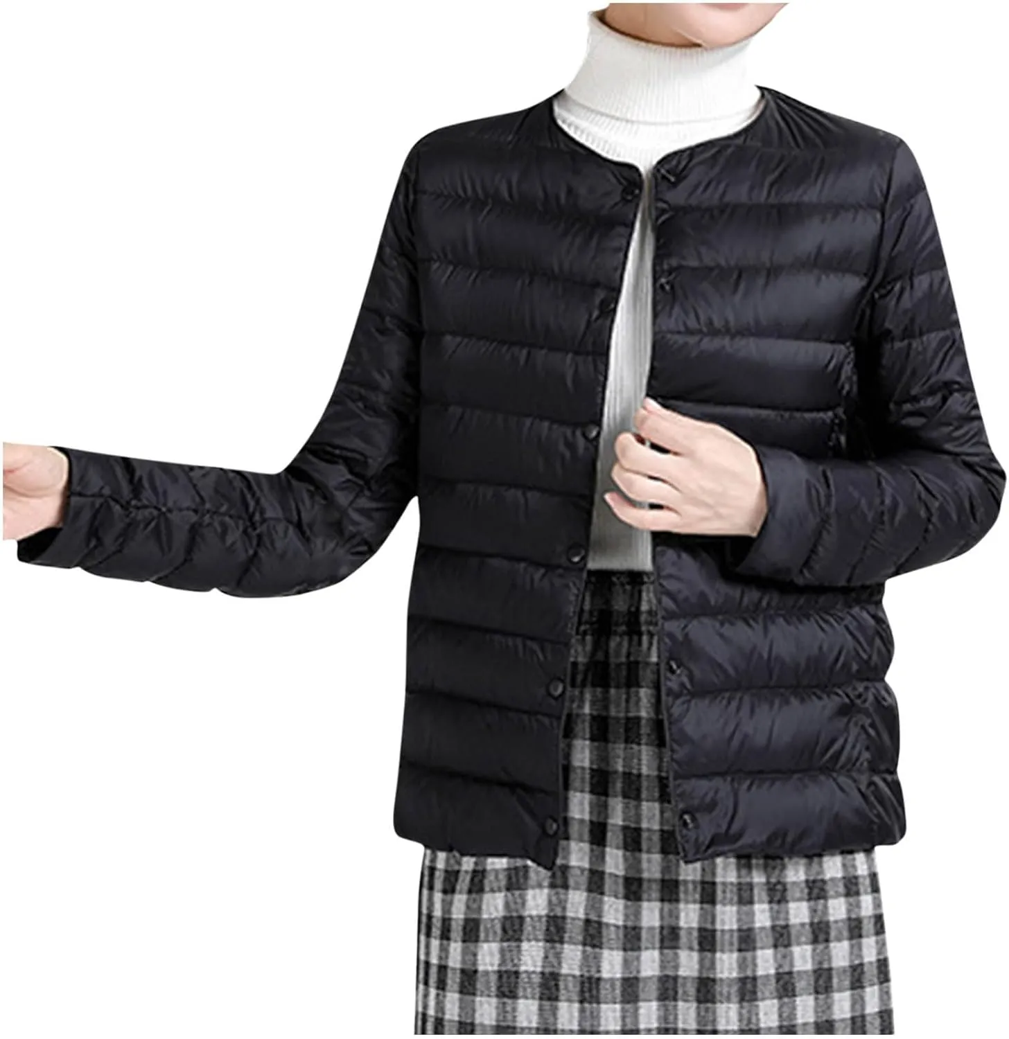 Lightweight Puffer Jacket Women Button Down Jacket Packable Down Jacket Quilted Insulated Jacket Trendy Winter Coat