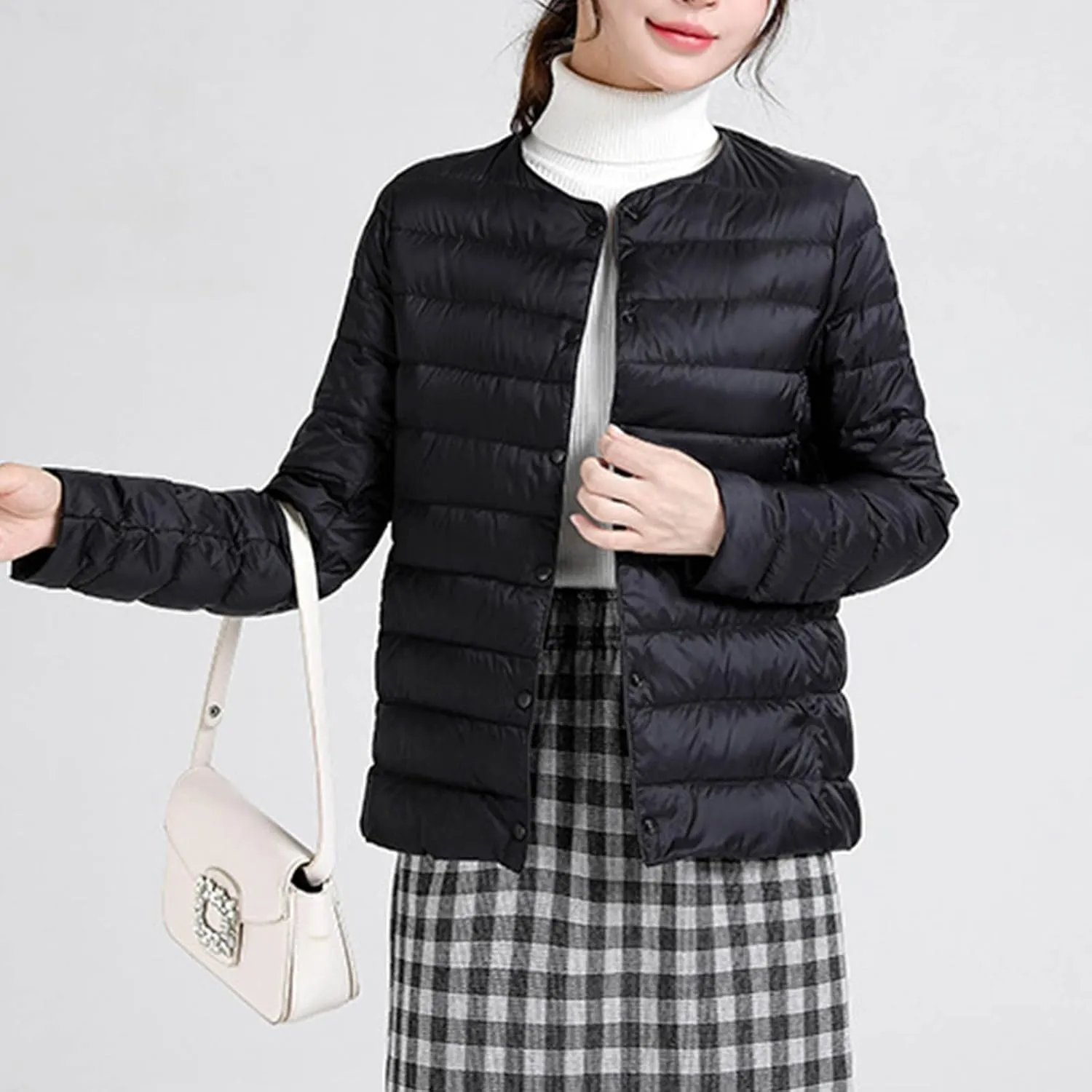 Lightweight Puffer Jacket Women Button Down Jacket Packable Down Jacket Quilted Insulated Jacket Trendy Winter Coat