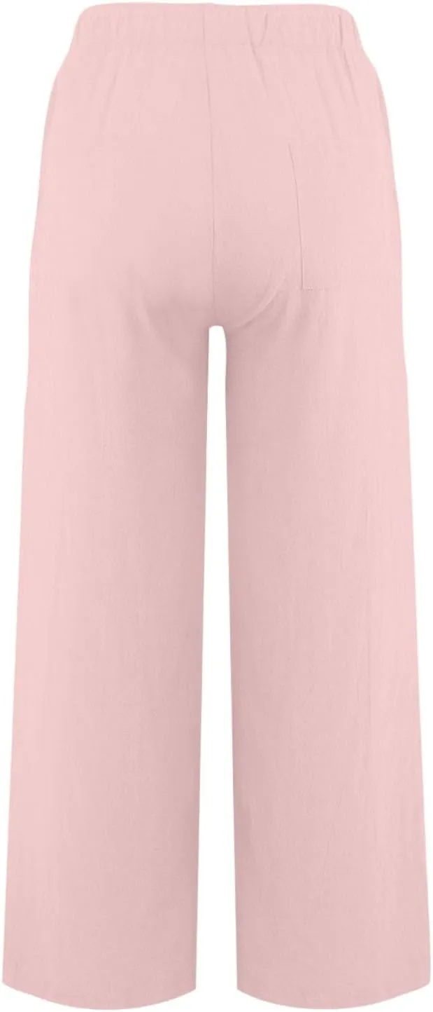 Linen Pants Women Summer Wide Leg Pants Drawstring Elastic Waist Pants High Waisted Lounge Pants Casual Beach Trousers